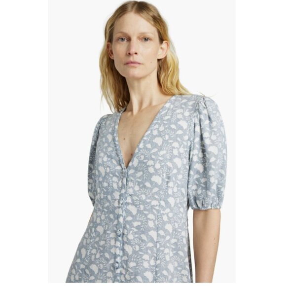 NWT Faherty Havana Floral Maxi Dress Linen Blend Large Button fronts Smoke $198 - Picture 5 of 12